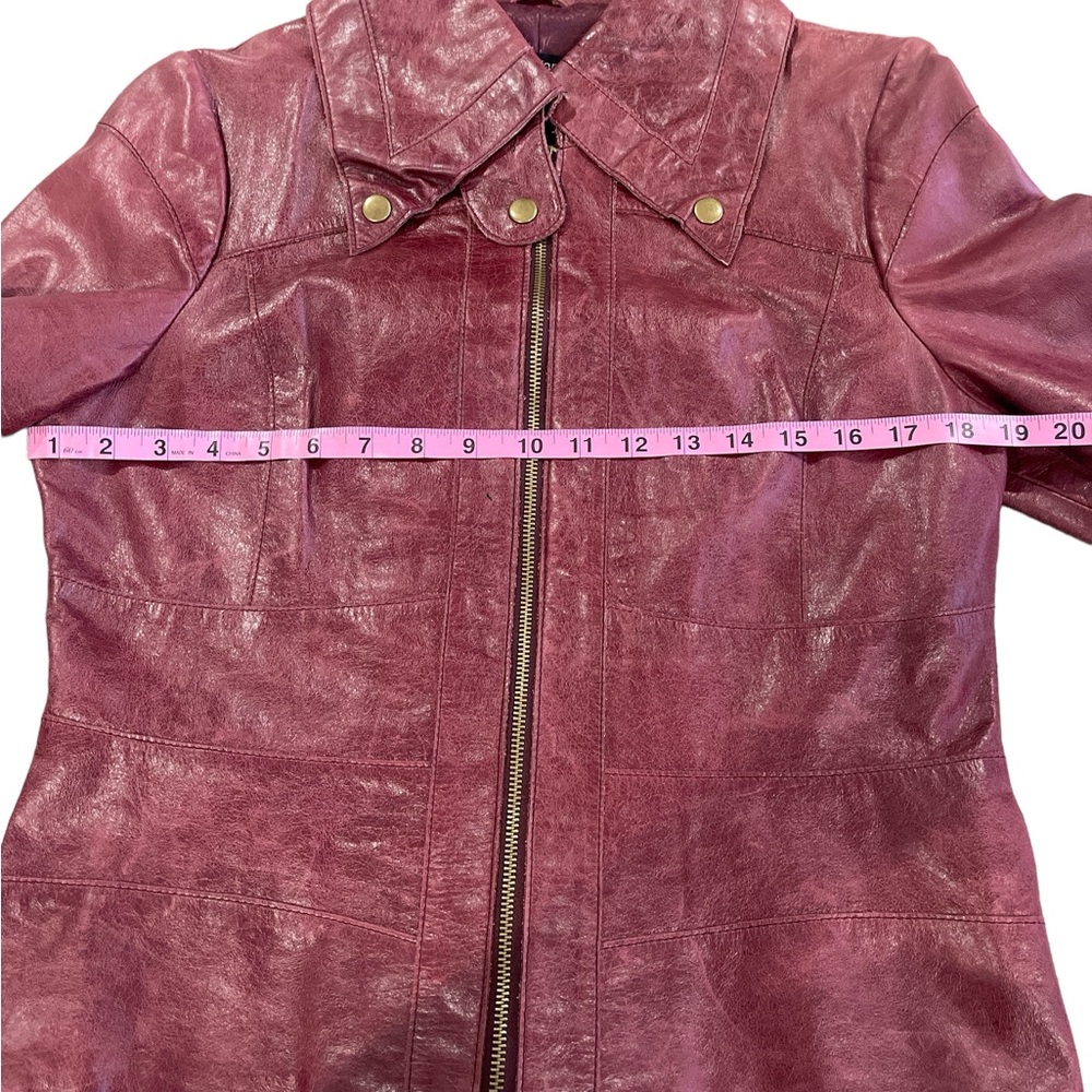 Arden B Leather Zip Front Snap Down Collar Distressed Burgundy Jacket Size L - Picture 10 of 13